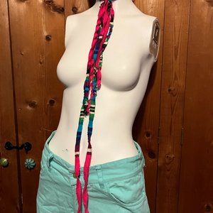 BUNDLE2$10 Pendleton Wool Neon Pink Green Turquoise Stripe DIY Tie on Necklace